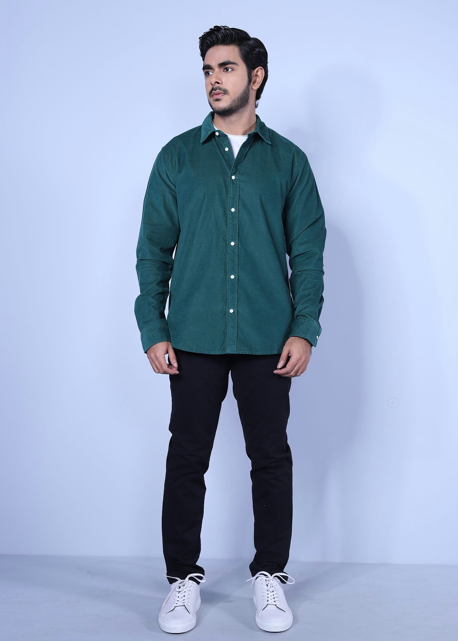 beijing i corduroy shirt green color full front view