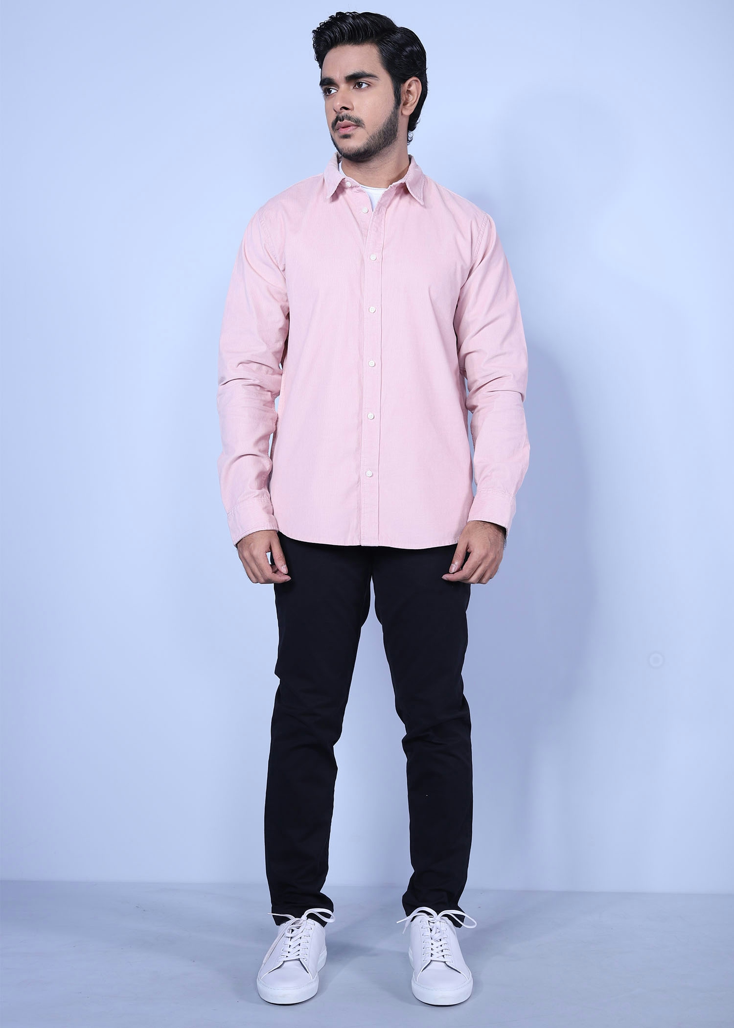beijing i corduroy shirt lt pink color full front view