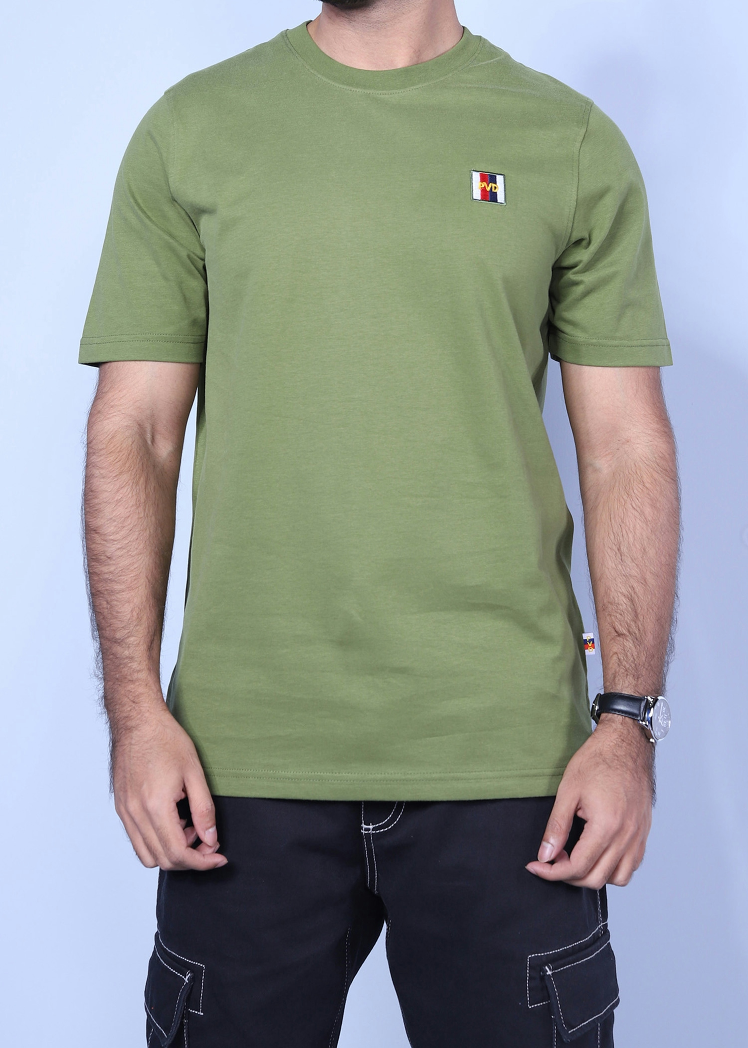 california t shirt olive color half front view