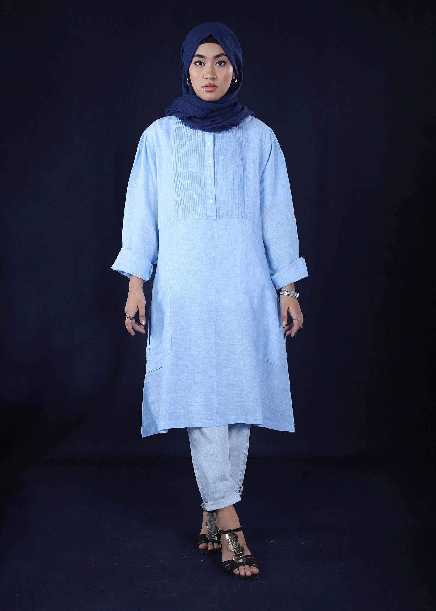 acoma ladies top sky blue color full front view