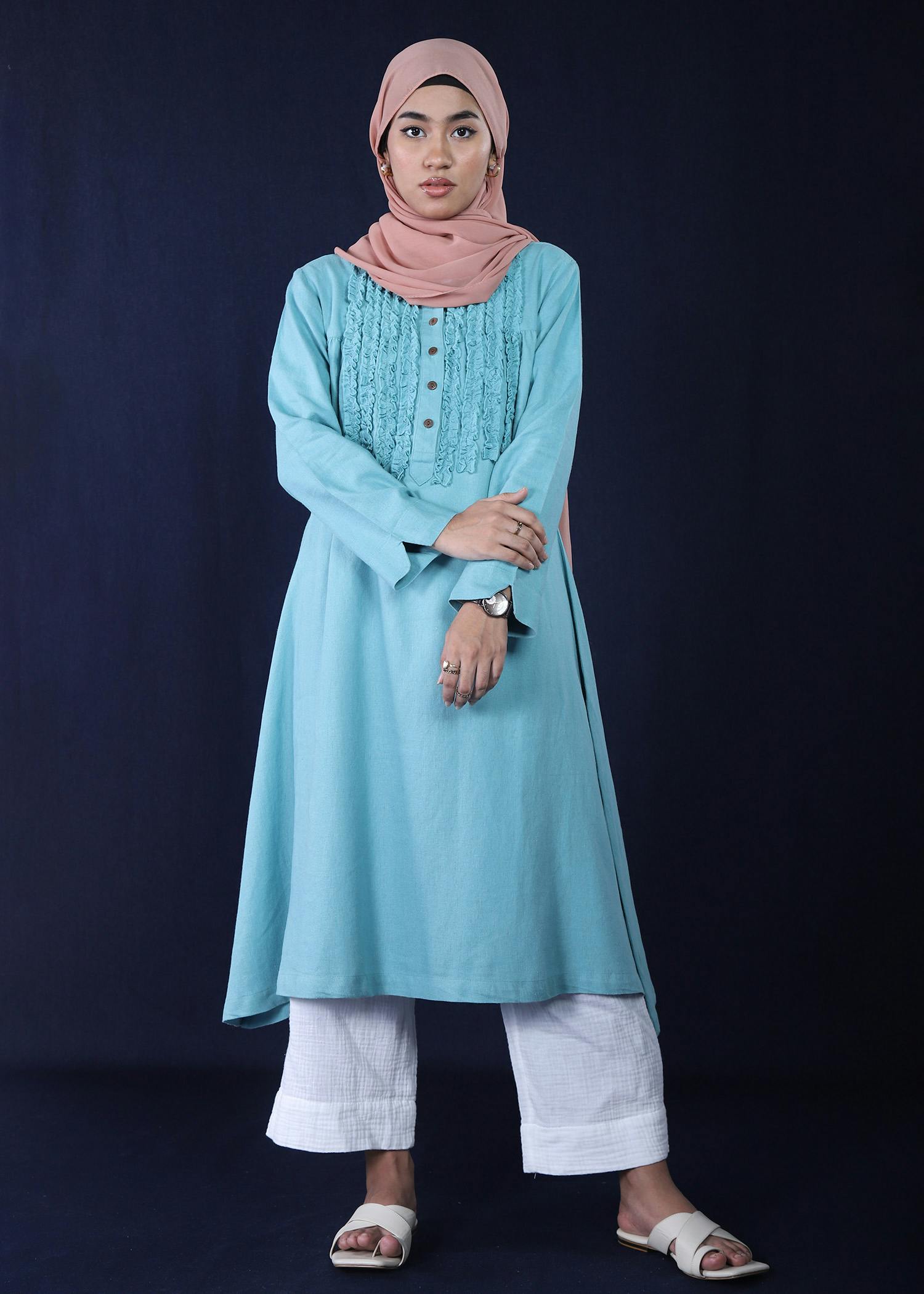 bergia i ladies top sea green color full front view
