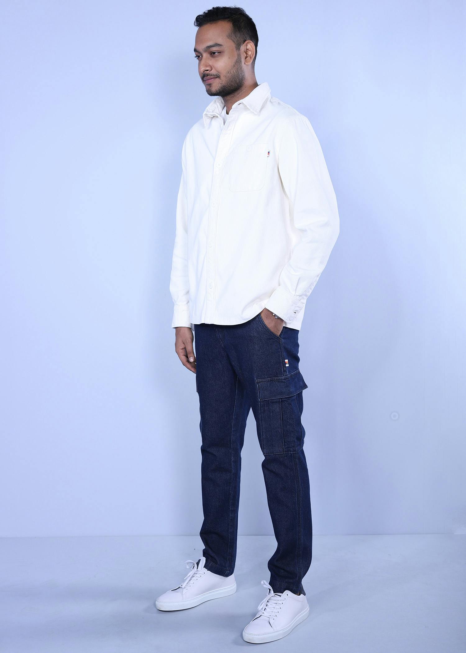 beijing corduroy shirt white color side view