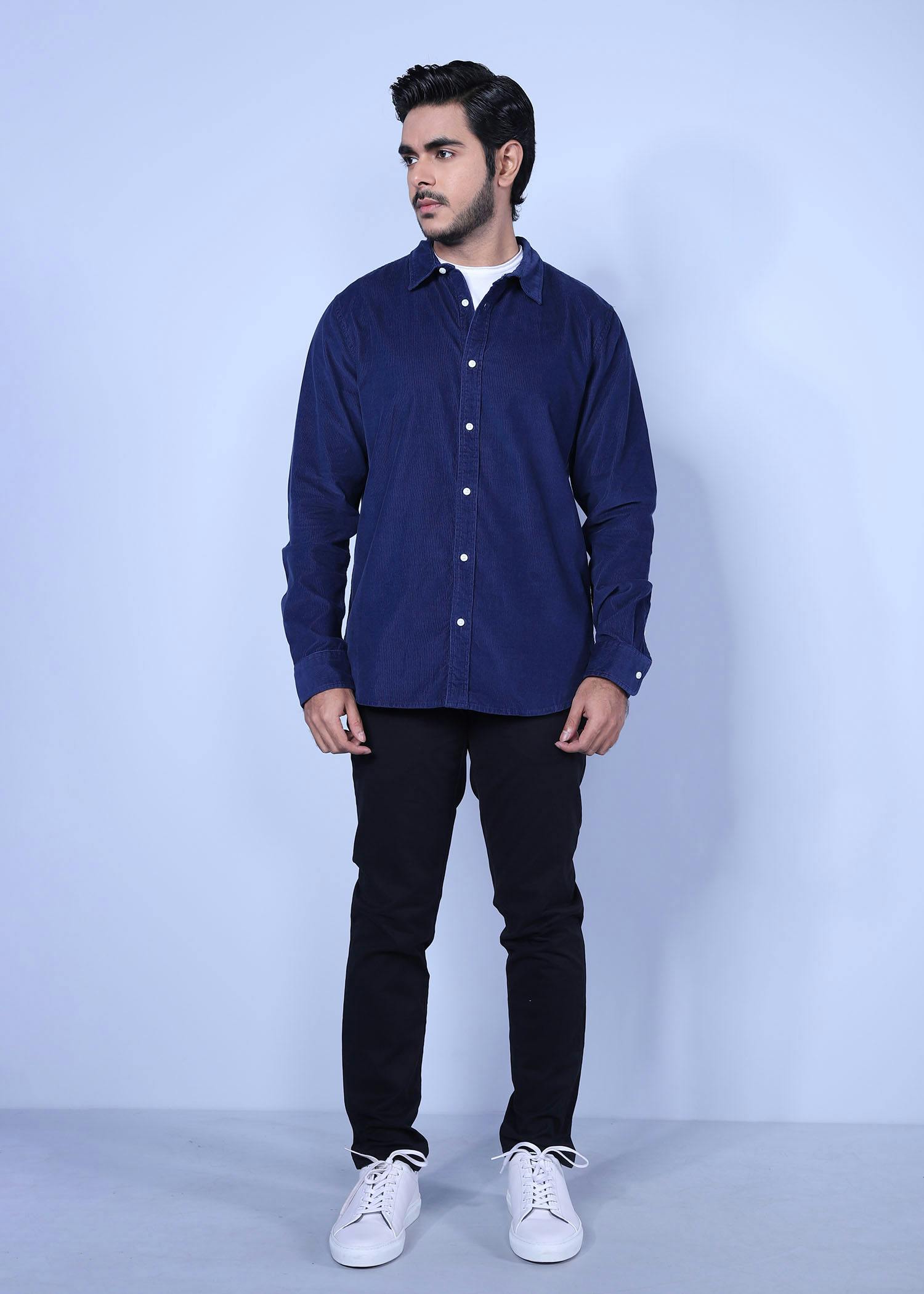 beijing i corduroy shirt navy color full front view