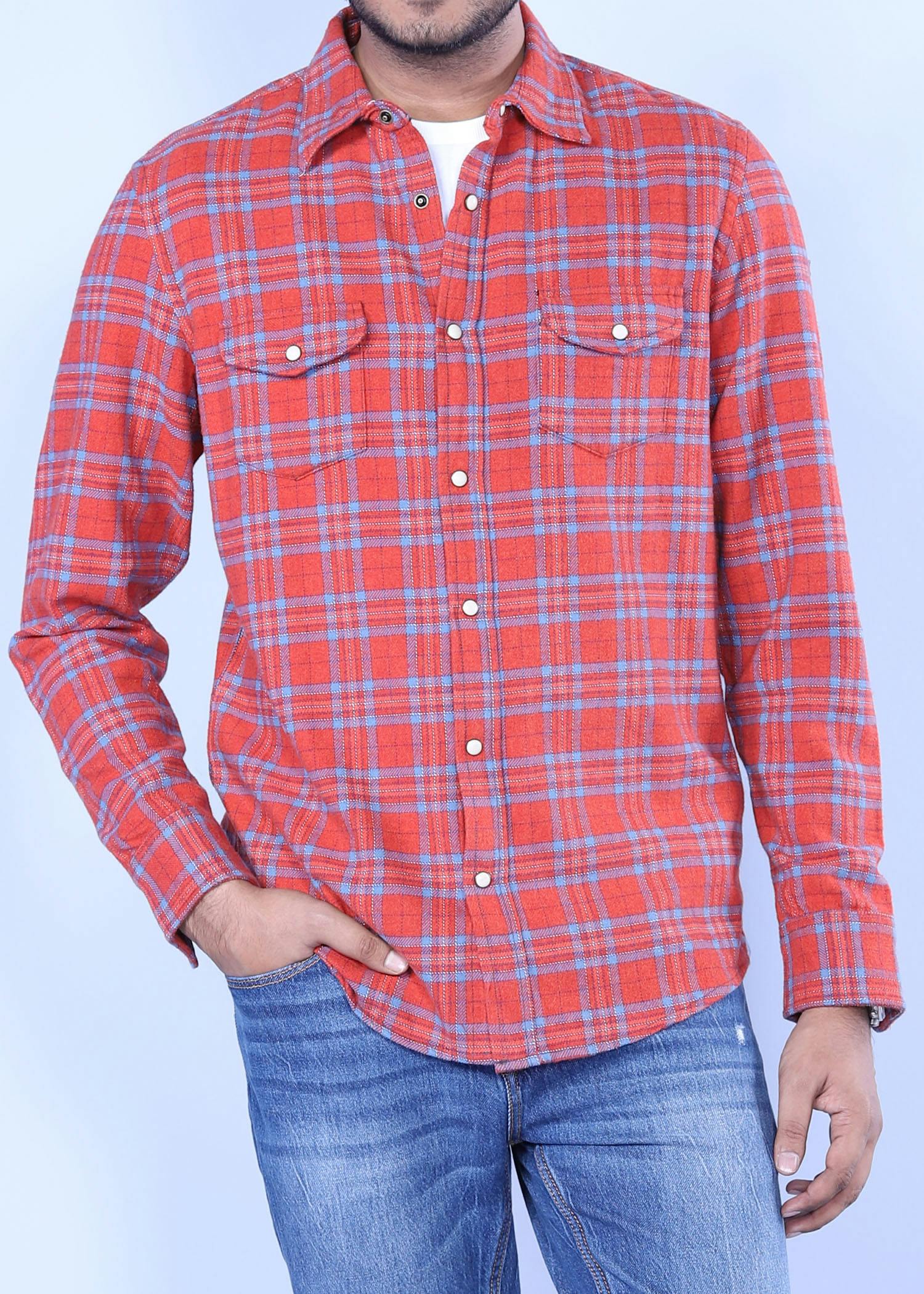 owl flannel shirt red blue color headcropped