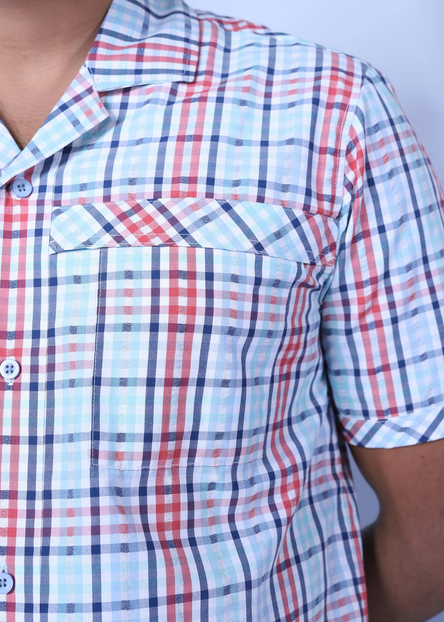 shortwing ii hs shirt blue red color close front view