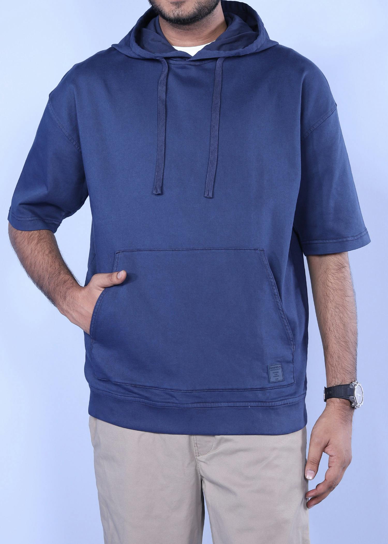 dove i kinted hl hoodie navy color half front view