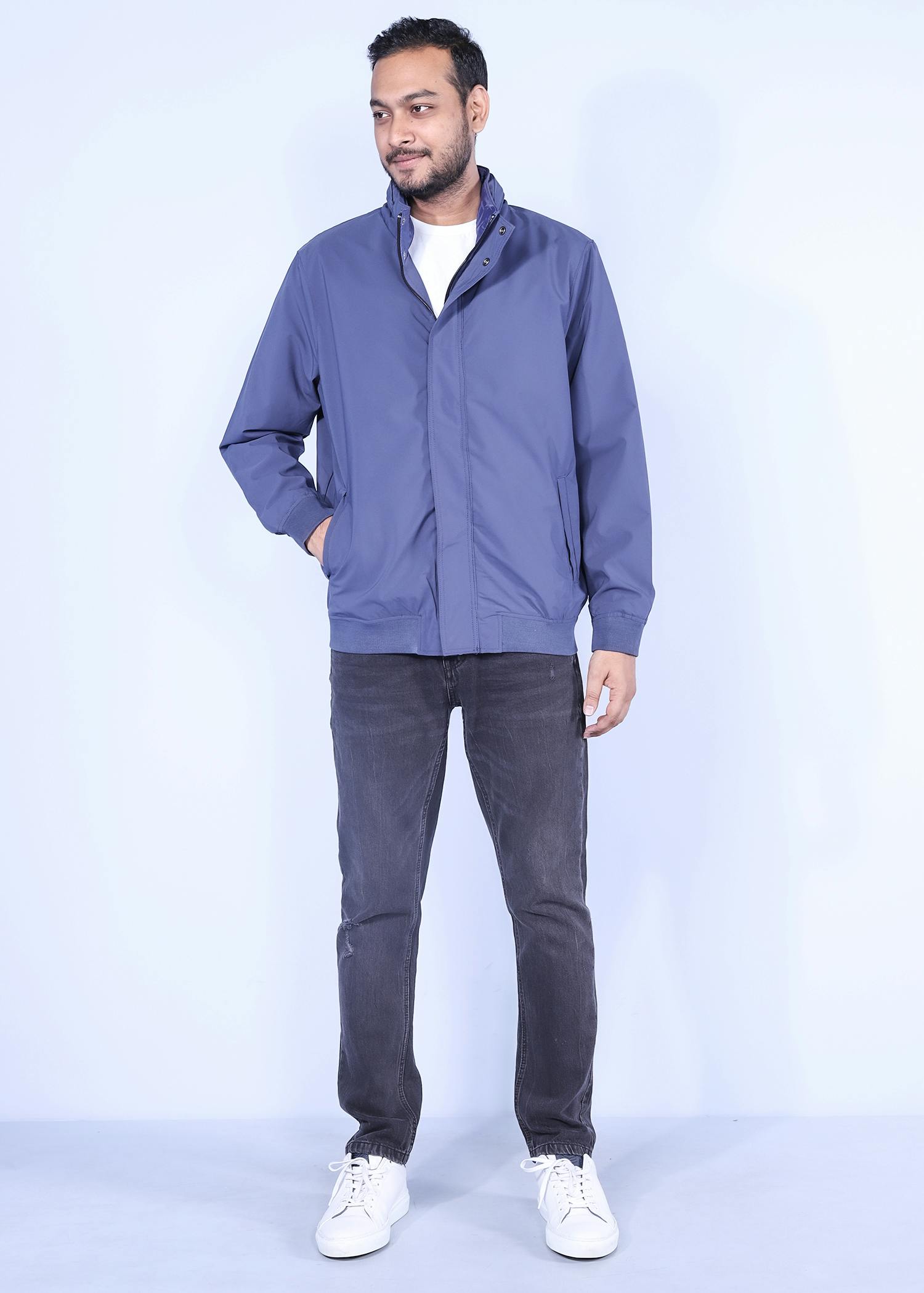 minla jacket navy color full front view