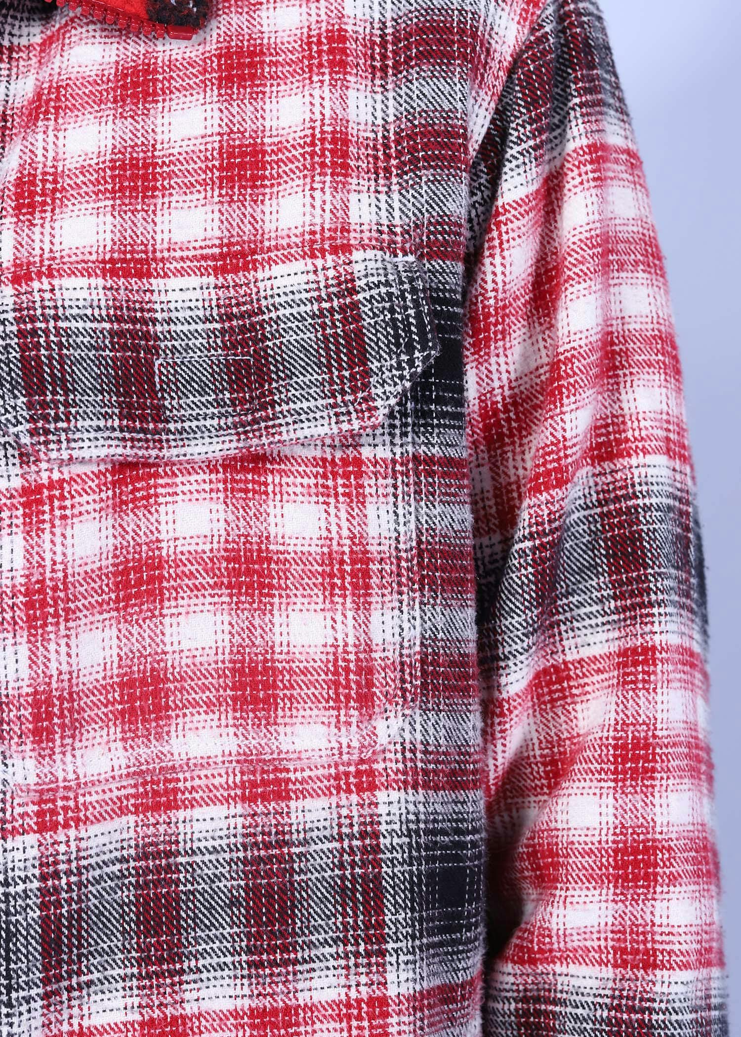 junco i sherpa jacket red check color close front view