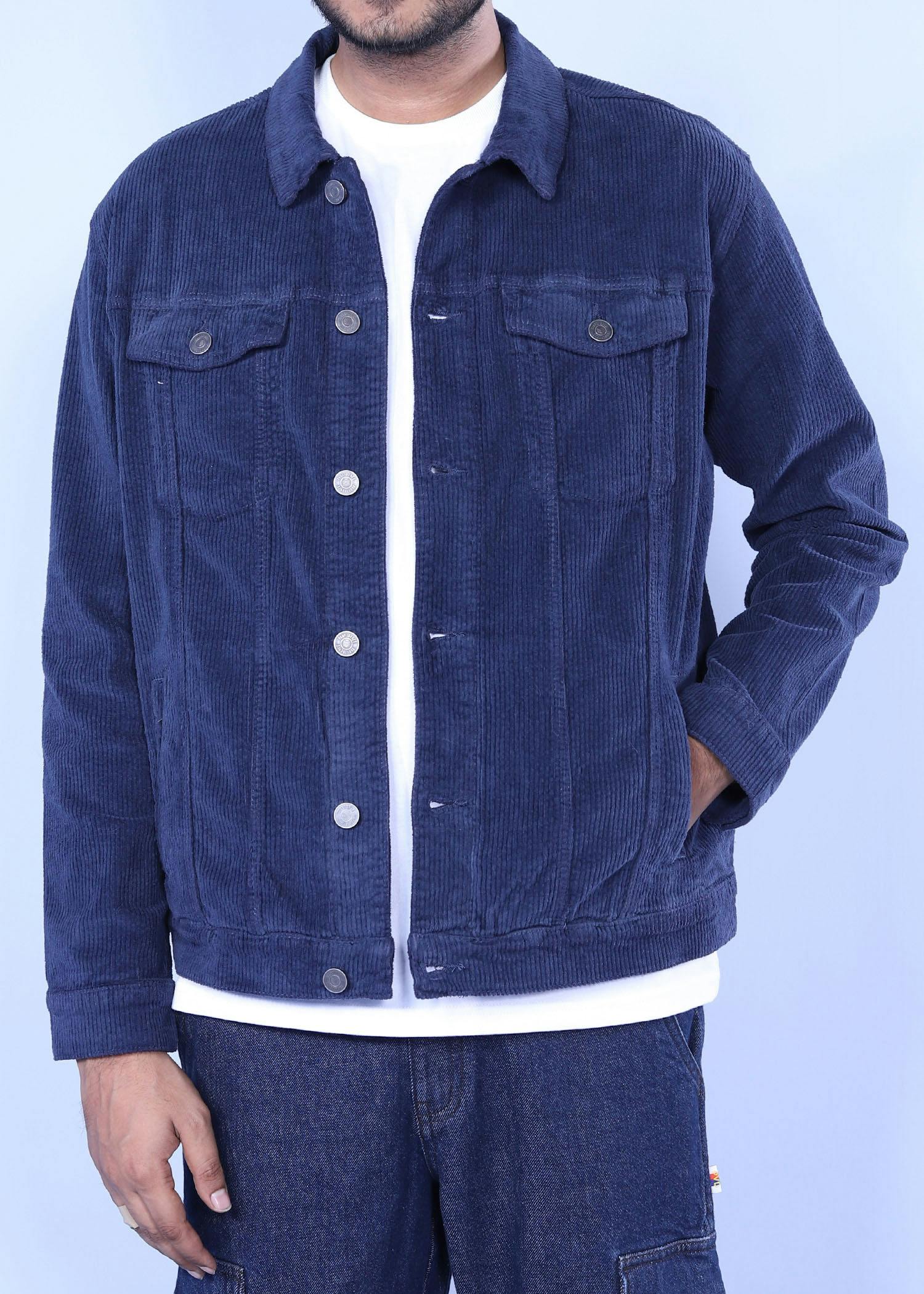 snipe cord jacket navy color half front view