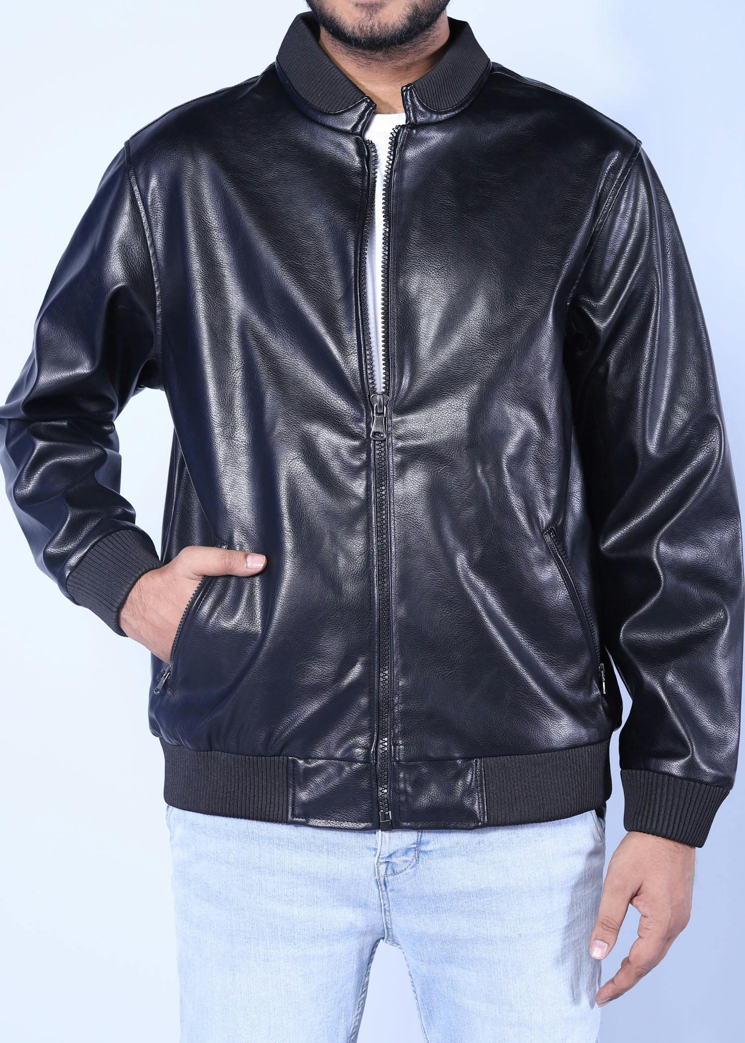 sunbittern leather jacket black color half front view