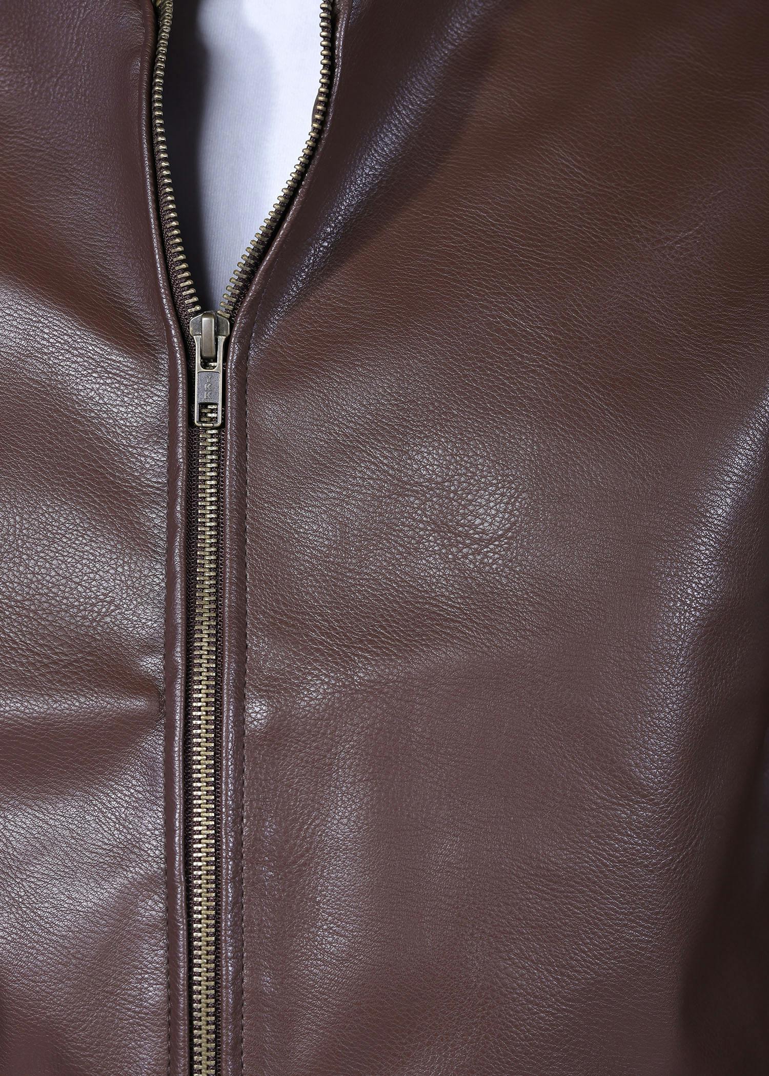 sunbittern leather jacket brown color close front view