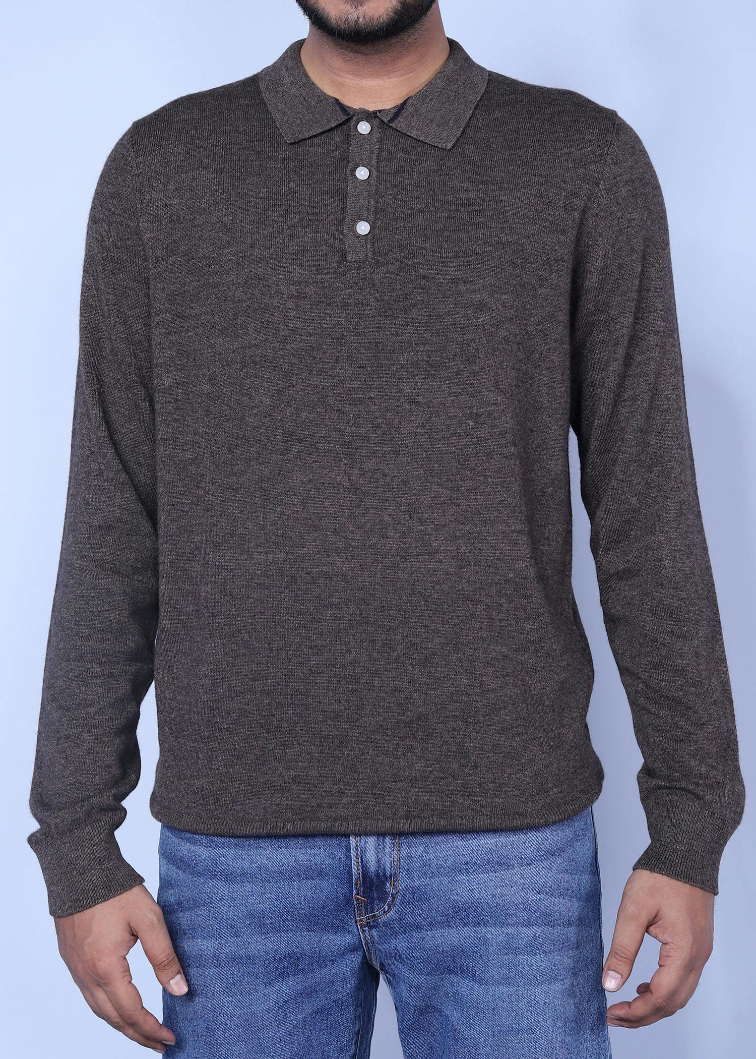 athens sweater brown color half front view