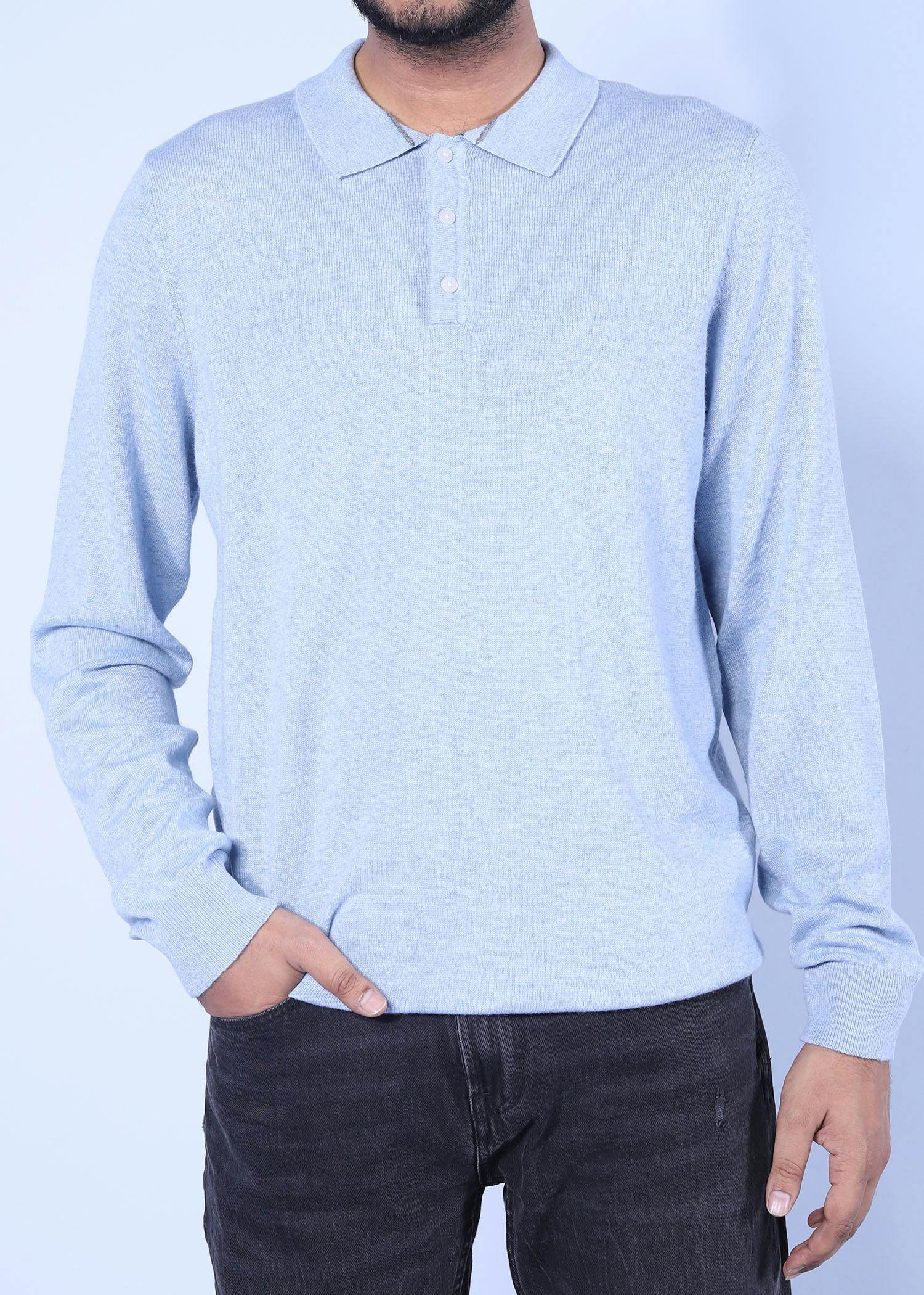 athens sweater sky blue color half front view