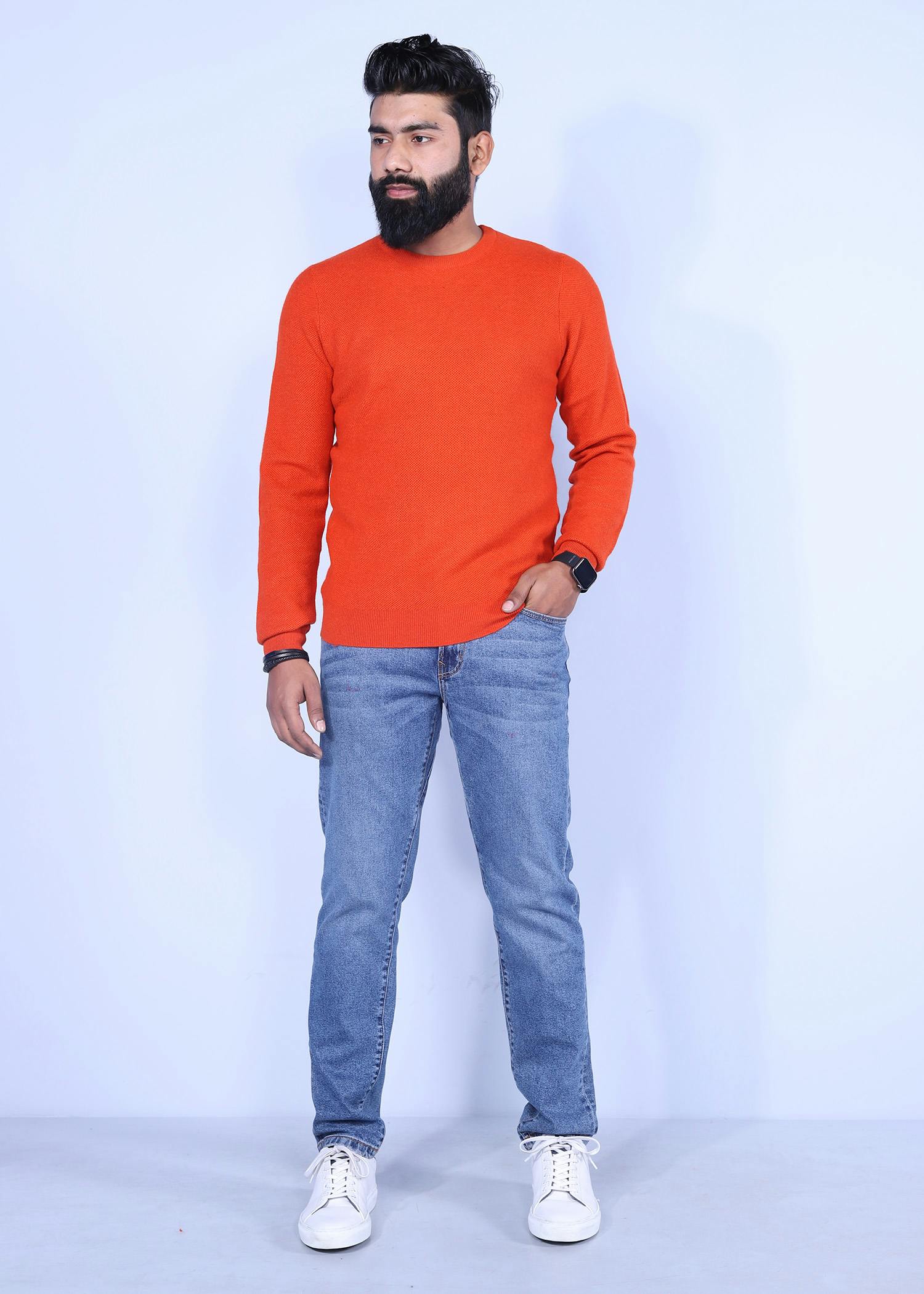 hillstar v sweater orange color full front view