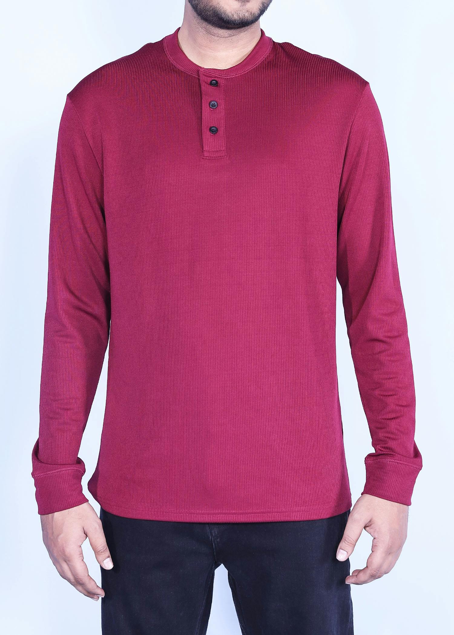iwi henley ls t shirt maroon color half front view