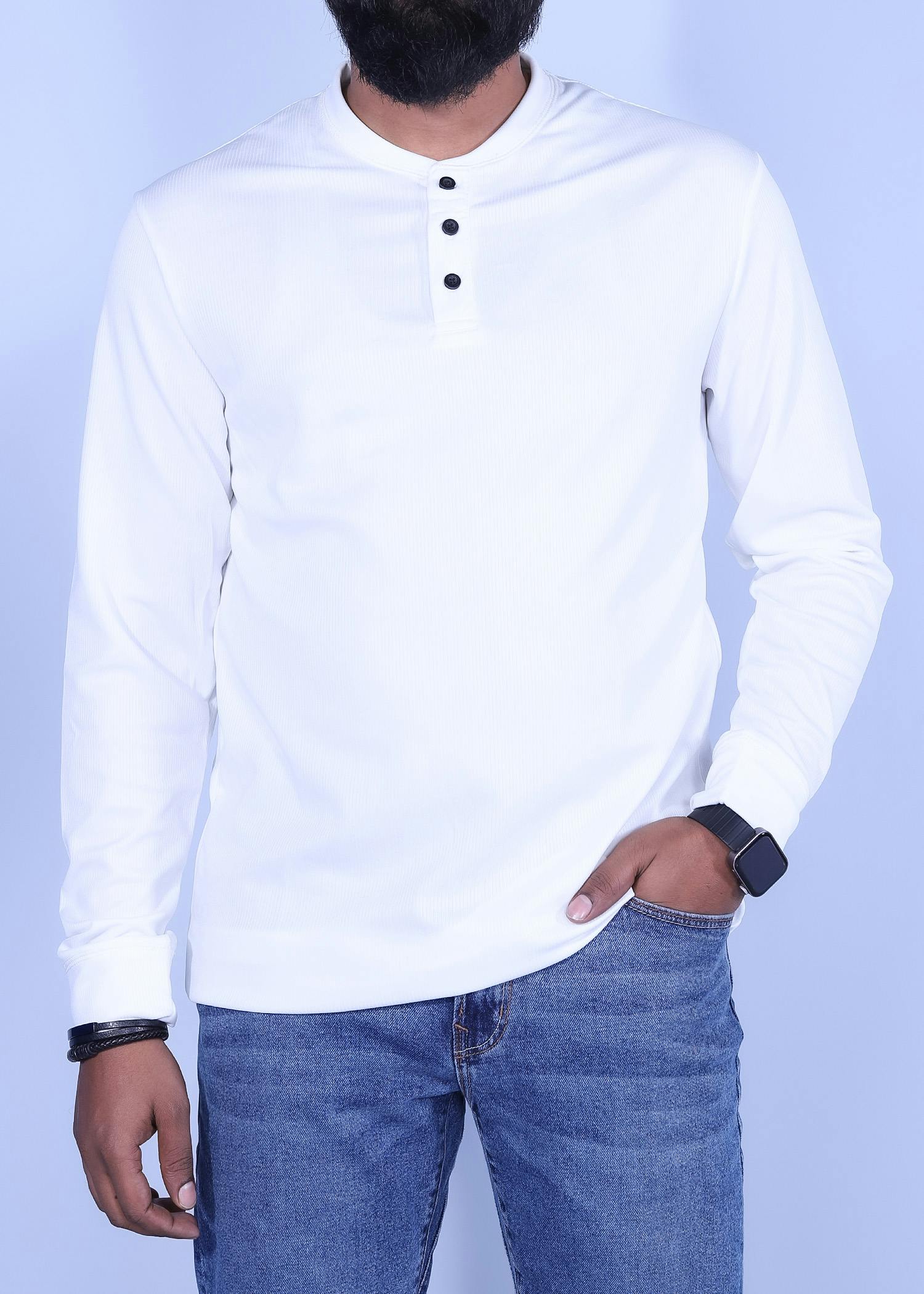 iwi henley ls t shirt white color half front view