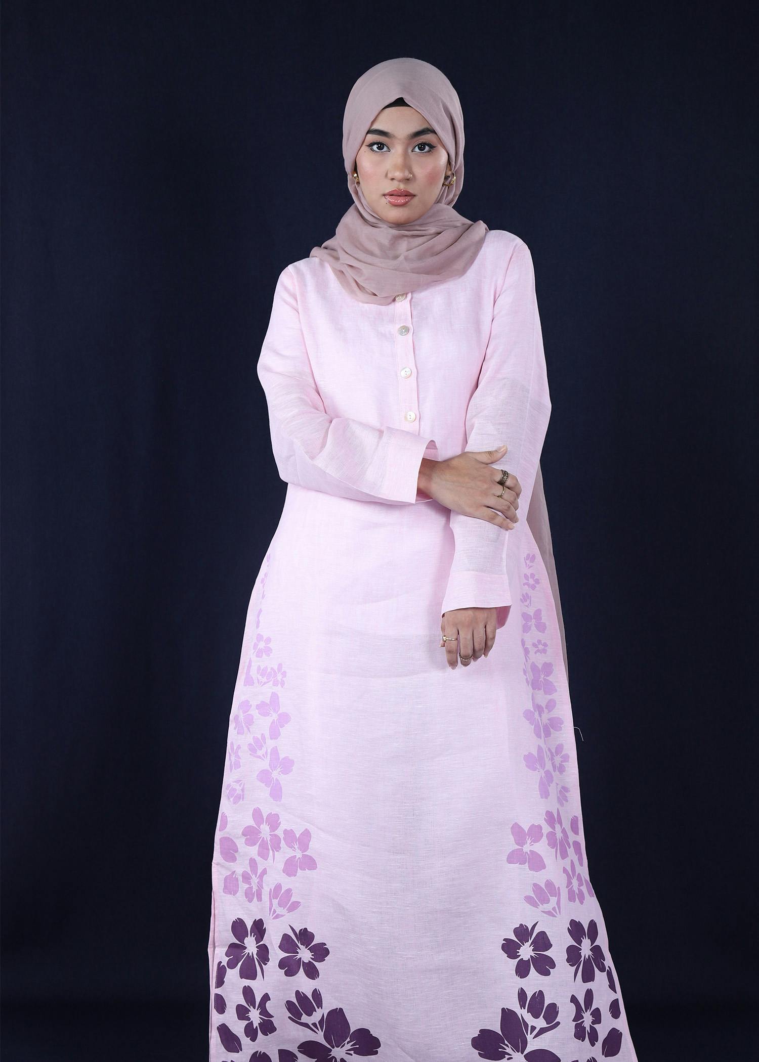 maloo ladies long dress pink color full front view