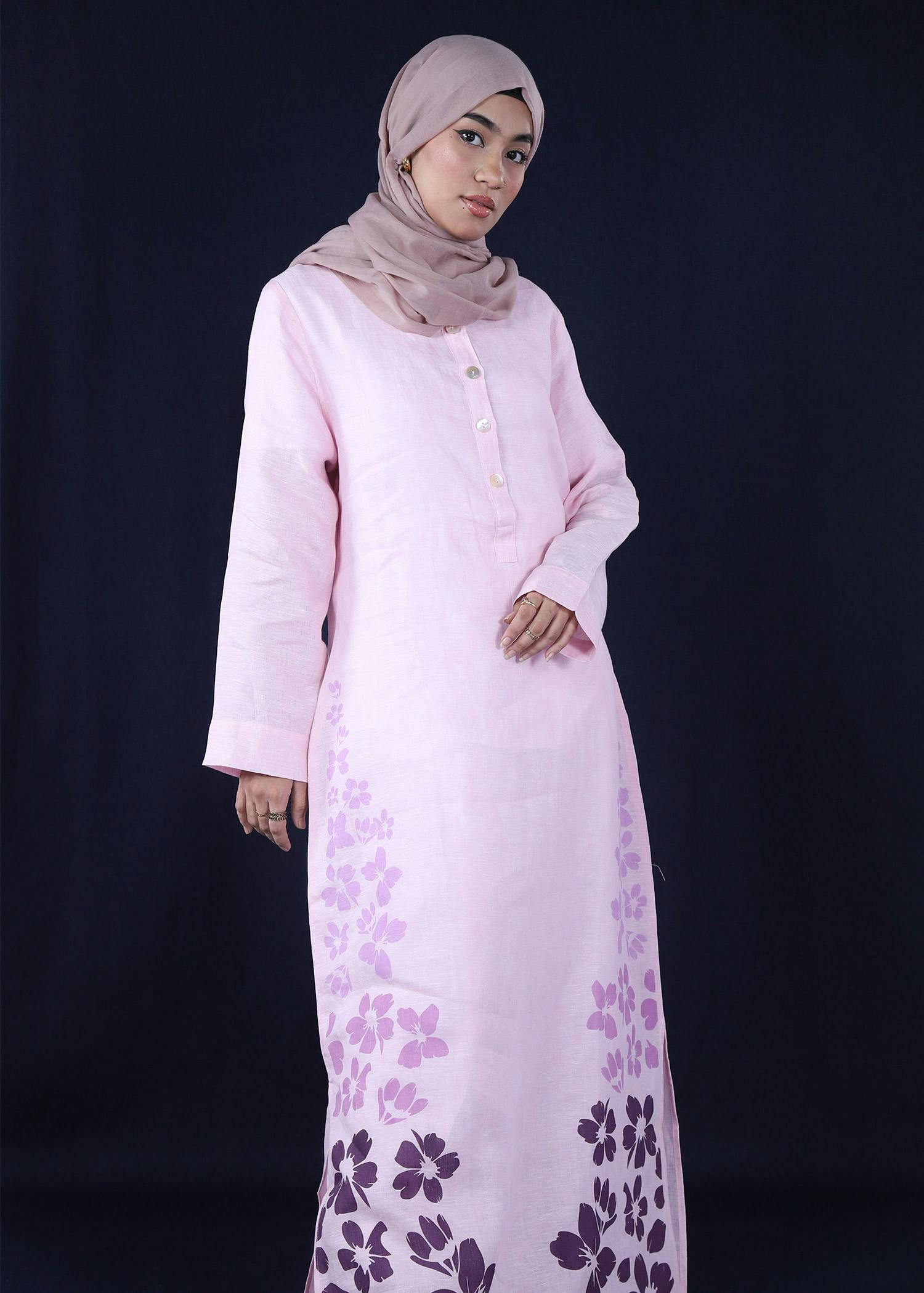 maloo ladies long dress pink color full side view