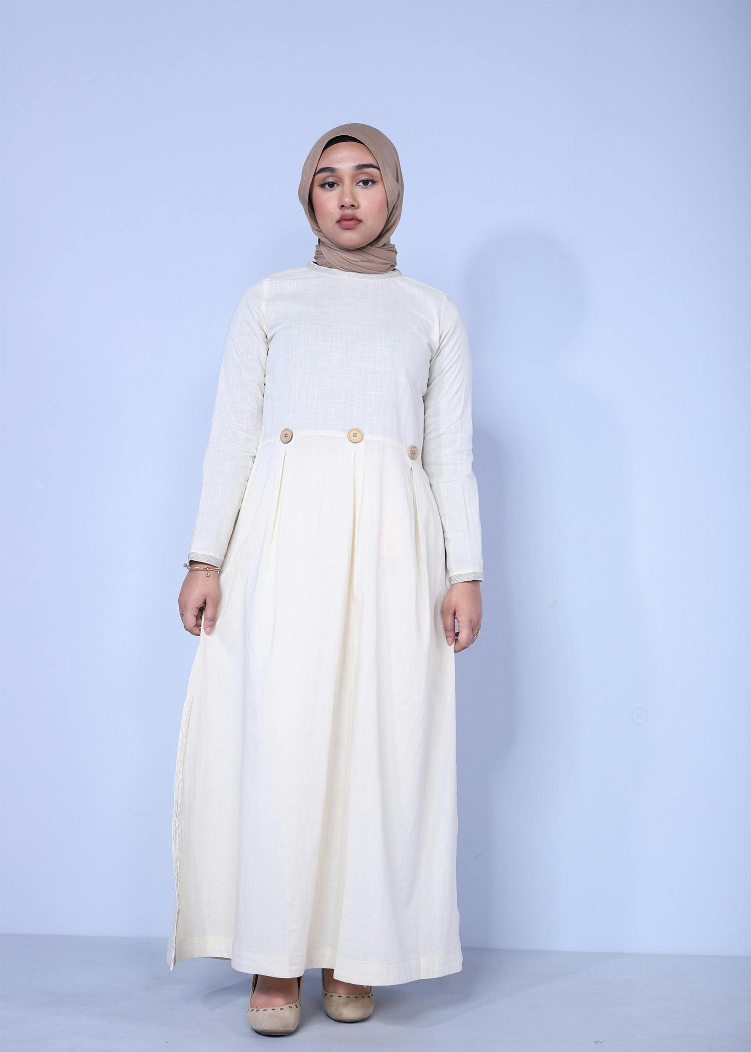 thlaspi ladies long dress cream color full front view