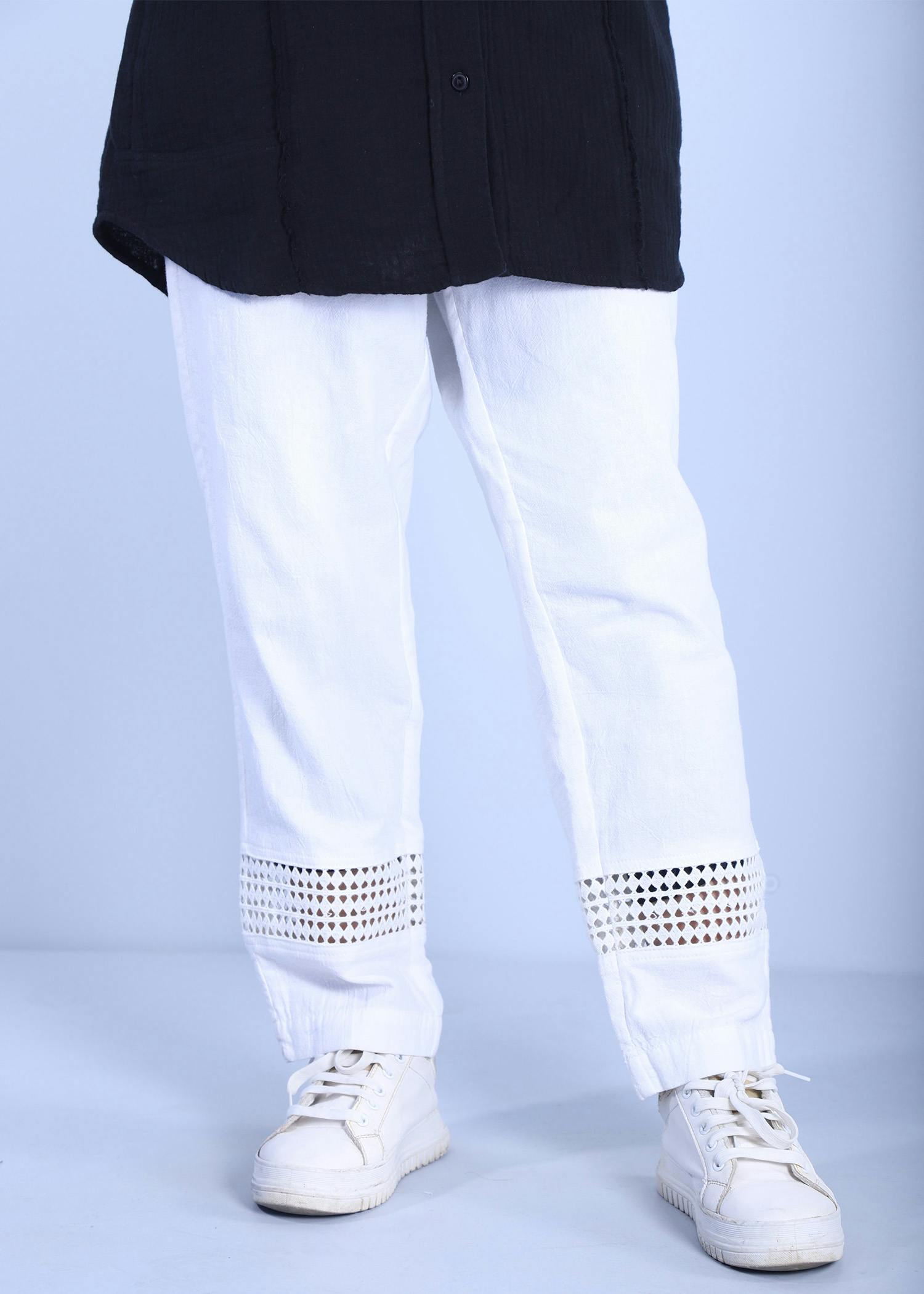 hiptage ladies sraight pant white color half front view
