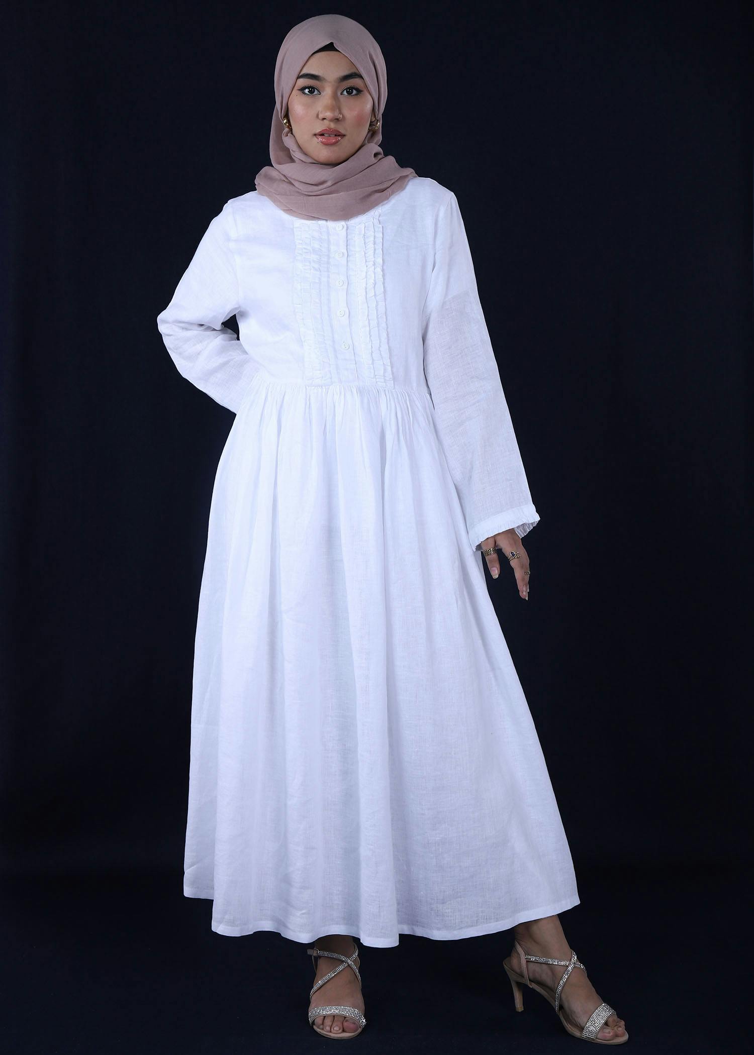 bergia ladies long drees set white color full front view
