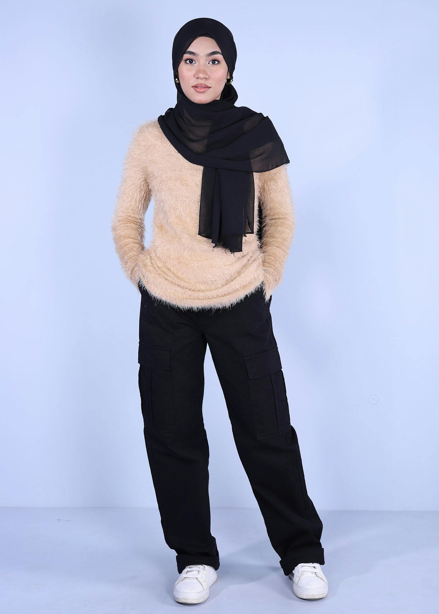 teasel ladies sweater camel color full front view