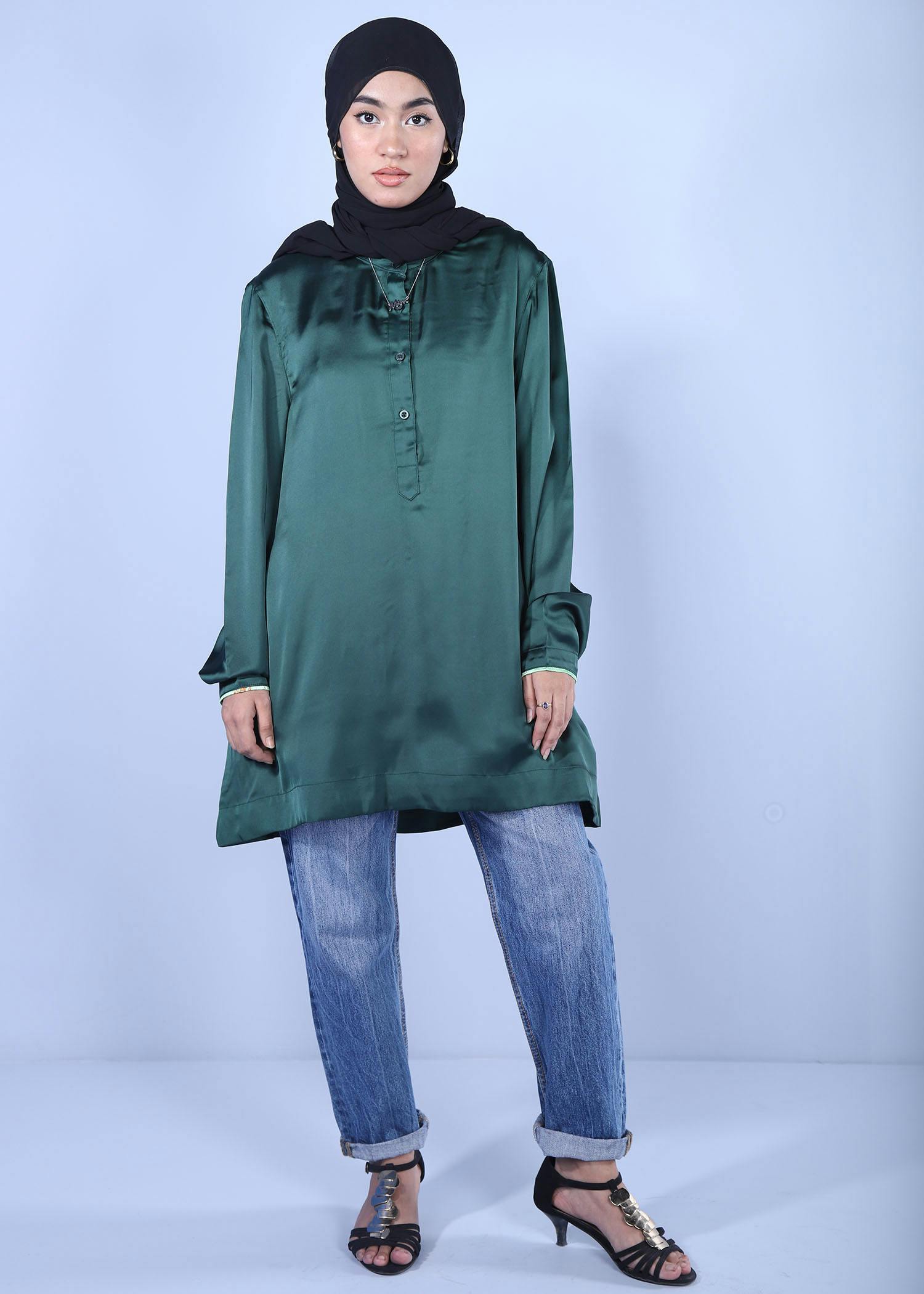 uvaria ladies tops bottle green color full front view